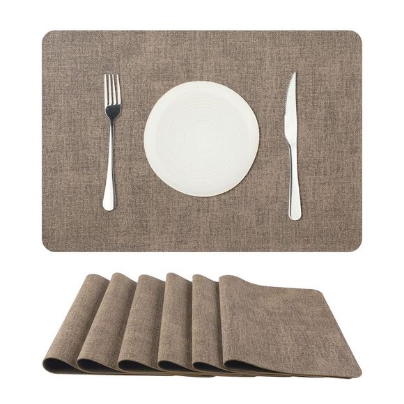 6 Set Heat Resistant Waterproof Dining PU Place Mats 17x12 inch Khaki - Picture 2 of 6